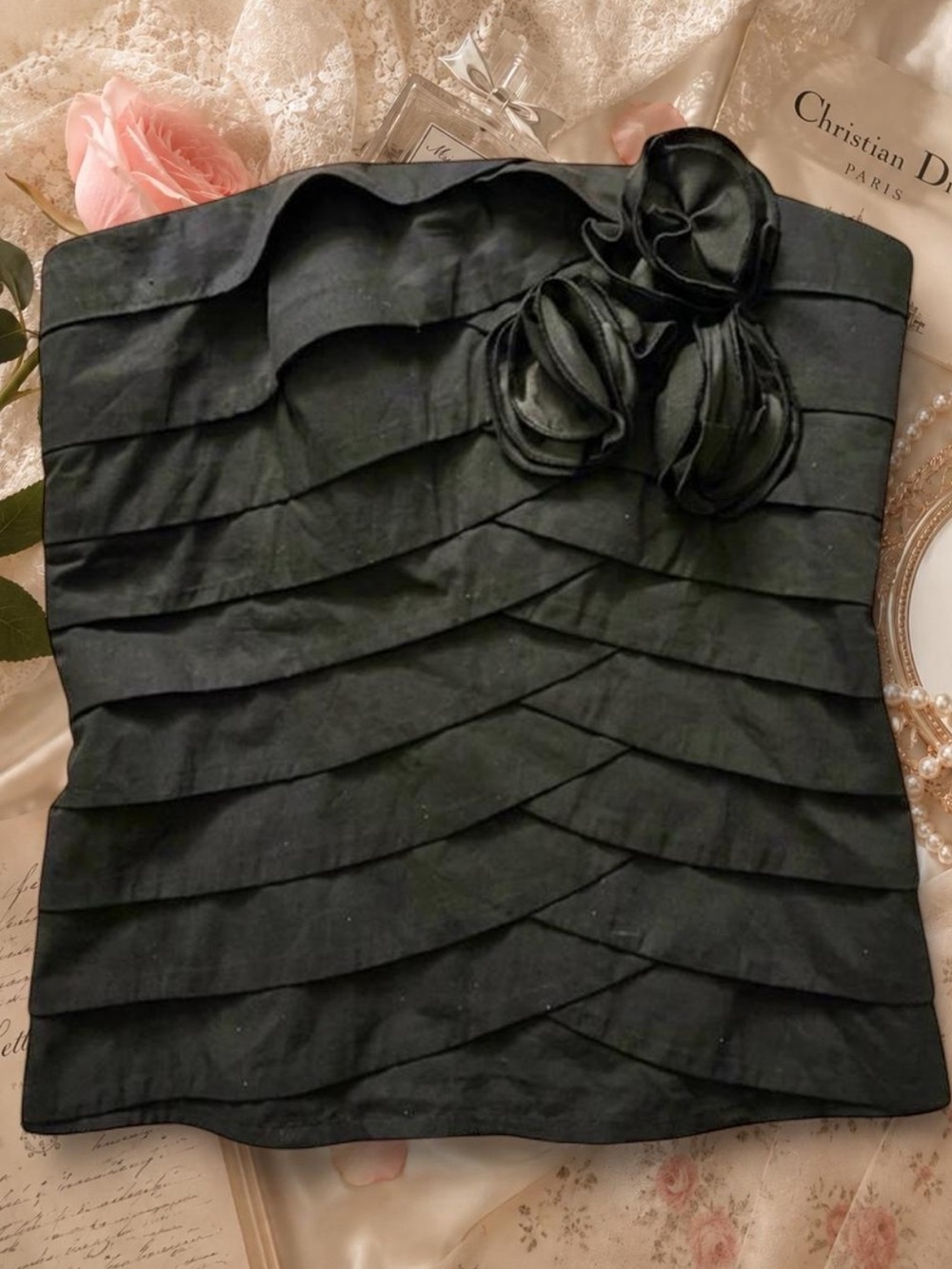bebe Y2K Black Strapless Rosette Tube Top - Picture 2 of 5